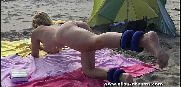  Naked on the beach doing my workout in front of some guys